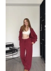 Genny Bordo Çift Fermuarlı Triko Takım