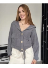Gri Jenny Düğmeli Yumoş Ceket