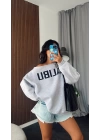 Gri Malibu Tek Omzu Düşük Oversize Sweatshirt