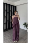 Gül Kurusu Lina Şal Detaylı Asimetrik Straplez Takım