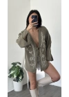 Haki Lisa Nakış İşlemeli Kimono
