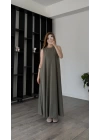 Haki Peja Dökümlü Modal Elbise