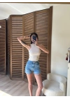 Halter Yaka Fitilli Crop Krem