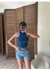 Halter Yaka Fitilli Crop Petrol Mavisi