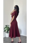Helen Bordo Kemer Detaylı Elbise