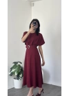 Helen Bordo Kemer Detaylı Elbise