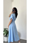 Helen Mavi Kemer Detaylı Elbise