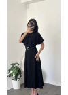 Helen Siyah Kemer Detaylı Elbise