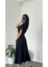 Helen Siyah Kemer Detaylı Elbise