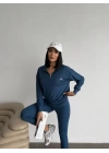 İndigo Fermuar Yakalı Sweat & Tayt Spor Marka Takım