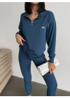 İndigo Fermuar Yakalı Sweat & Tayt Spor Marka Takım