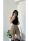 İris Haki Kemerli Şehir Boy Şort