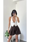 İris Kahve Kemerli Şehir Boy Şort