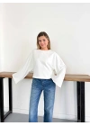 İspanyol Kol Basic Sweatshirt Beyaz