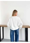 İspanyol Kol Basic Sweatshirt Beyaz