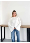 İspanyol Kol Basic Sweatshirt Beyaz