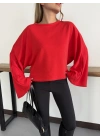 İspanyol Kol Basic Sweatshirt Kırmızı