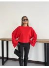 İspanyol Kol Basic Sweatshirt Kırmızı
