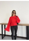 İspanyol Kol Basic Sweatshirt Kırmızı