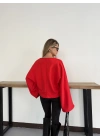 İspanyol Kol Basic Sweatshirt Kırmızı