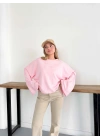 İspanyol Kol Basic Sweatshirt Pembe