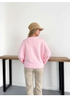 İspanyol Kol Basic Sweatshirt Pembe