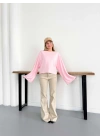 İspanyol Kol Basic Sweatshirt Pembe