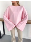 İspanyol Kol Basic Sweatshirt Pembe