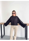 İspanyol Kol Basic Sweatshirt Siyah