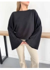 İspanyol Kol Basic Sweatshirt Siyah