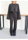 İspanyol Kol Crop- Bluz-Pantolon Takım Siyah