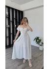 Jenny Beyaz Bağcık Yakalı A Kesim Elbise