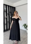 Jenny Siyah Bağcık Yakalı A Kesim Elbise