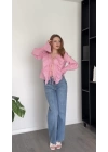 Julya Pembe Fırfırlı Premium Şifon Gömlek