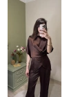 Kahve Aura Bağcıklı Saten Takım