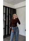 Kahve Morena Bisiklet Yaka Basic Bluz