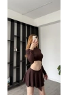 Kahve Elia Toka Detay Dekolteli Elbise