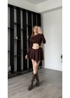 Kahve Elia Toka Detay Dekolteli Elbise