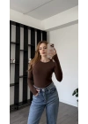 Kahve Elisa Parmak Detaylı Basic Bluz