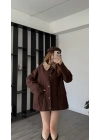 Kahve Emilia Yaka Detaylı Gabardin Ceket