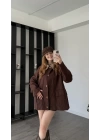 Kahve Emilia Yaka Detaylı Gabardin Ceket