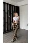 Kahve Frida Unisex Ekose Eşofman Altı
