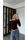 Kahve Helena Düşük Omuzlu Basic Bluz