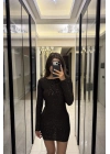 Kahve Işıltılı Sırt Dekolteli Mini Elbise