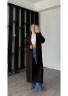 Kahve Kenny Şal Yakalı Uzun Triko Hırka