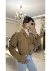 Kahve Kruvaze Düğmeli Kısa Trençkot