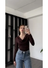 Kahve Mendy Degaje Yaka Büzgülü Bluz