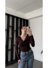 Kahve Mendy Degaje Yaka Büzgülü Bluz