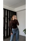 Kahve Rosa Tül Detay Düğüm Bluz