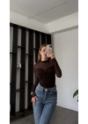 Kahve Rosa Tül Detay Düğüm Bluz